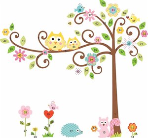 Samolepky na zeď dětské - Strom štěstí se sovičkami