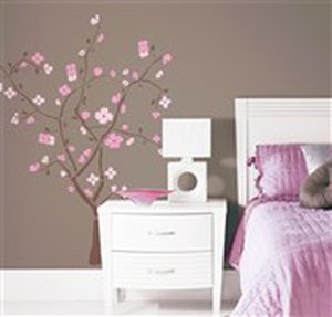 Dekorace na zeď - samolepky Keř růžový květ