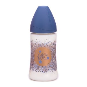 Kojenecká lahev Haute Couture Gold 270ml - SUAVINEX - modrá prskaná