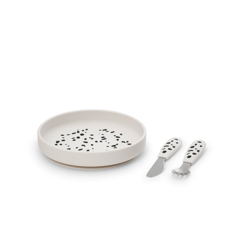 Elodie Details Silikonový talíř s příborem | Dalmatian Dots