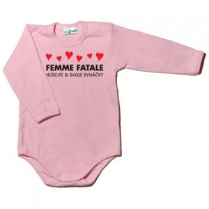 Dětské body s vtipným nápisem s dlouhým rukávem - Femme Fatale růžové