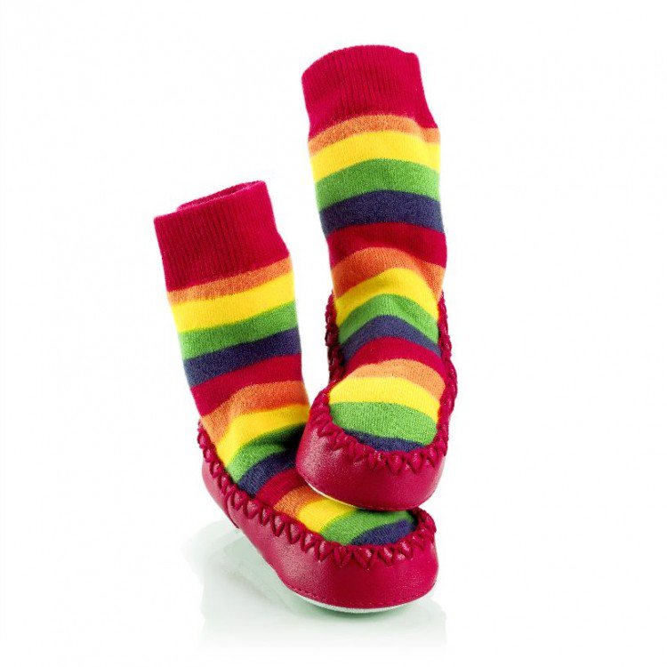 Sock Ons Dětské bačkůrky ponožkové Mocc Ons | Duha - 12-18 měsíců