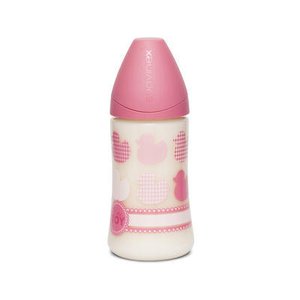 Kojenecká láhev Toys široké hrdlo 270 ml - Růžové kačenky