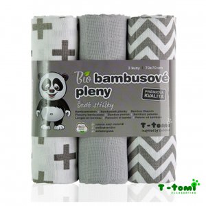 BIO Bambusové pleny T-TOMI 3 ks | šedé stříšky
