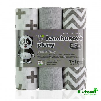 T-tomi BIO Bambusové pleny 3 ks | šedé stříšky