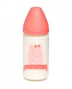 Skleněná kojenecká láhev MFL 270 ml - růžový méďa