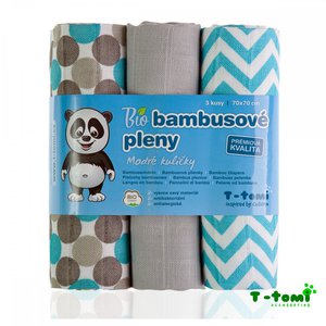 BIO Bambusové pleny T-TOMI 3 ks | modré kuličky