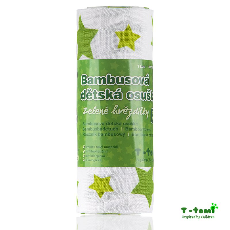 T-tomi Bambusová osuška 80x100 cm | zelené hvězdičky